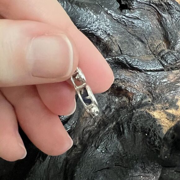 Cat Sterling Silver Charm Kitty Lover September Birthstone Clear Blue Rhinestone - Picture 4 of 9